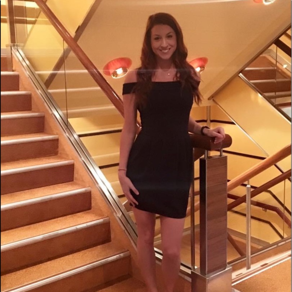 Navy off the shoulder cocktail dress